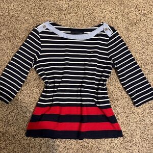 Tommy Hilfiger Navy, White & Light Blue Striped Boatneck Top